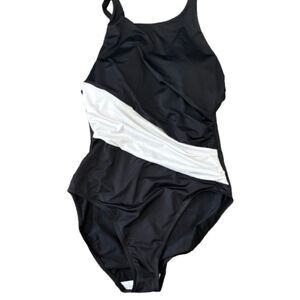 Lauren Ralph‎ Lauren Colorblock One Piece Swimsuit Black White Vacation Size 8